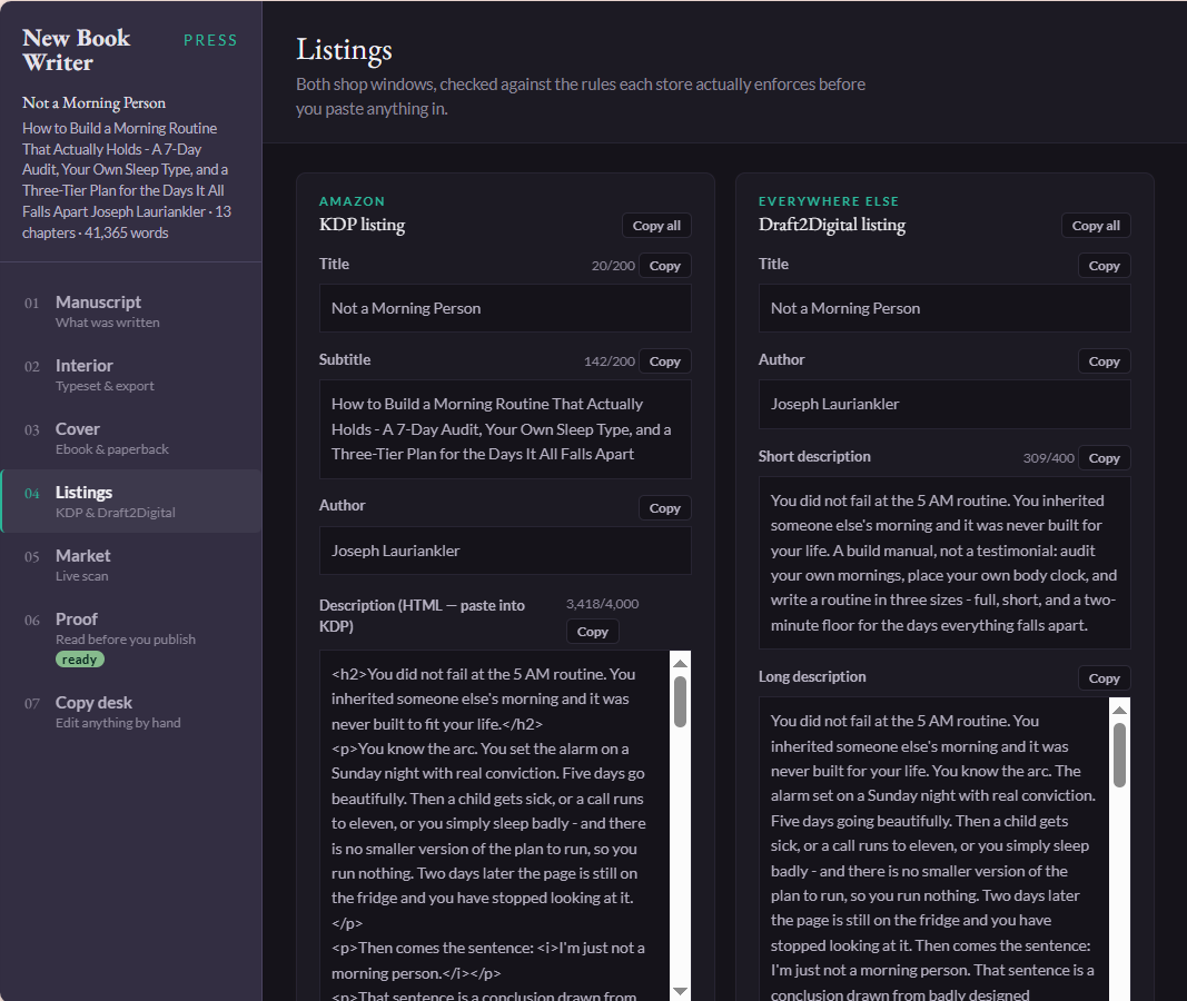 Drafted store listing