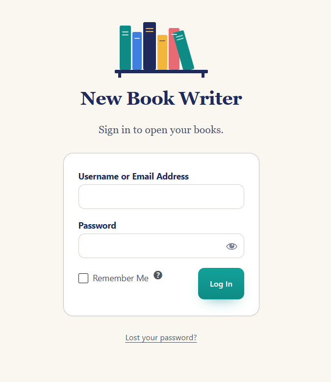 The New Book Writer sign-in page